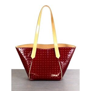 Arcadia Embossed Patent Leather Tote‎ Shoulder Bag LARGE Dark Red Made In Italy